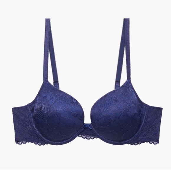 Savage x Fenty by Rihanna Allover Lace T-Shirt Bra 32D Purple Blue Sexy Push Up - Picture 3 of 16